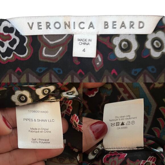 VERONICA BEARD Lowell Blouse Floral Paisley Black Brown Sheer Top Long Sleeves 4 - Picture 7 of 10